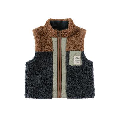 babylove婴儿毛绒马甲秋冬季奥粒绒保暖无袖夹克坎肩撞色外出上衣