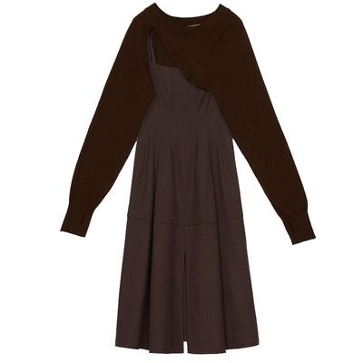 谜底两件套连衣裙秋新品复古风吊带中长裙+毛衣罩衫243ML1057