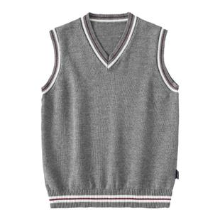 男童灰色马甲儿童春秋外搭男宝学院风外穿毛衣女宝针织衫毛线背心