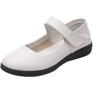 女式软底方口单鞋学生搭配校服裙子穿黑色拉带扣真皮鞋41加大码43