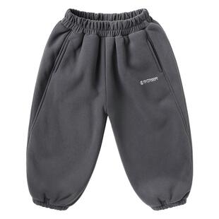 右欧儿童加绒加厚运动裤男童女童纯色保暖束脚裤子秋冬季新款童装