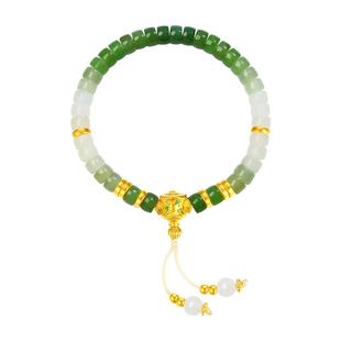 周大生腕美如意普陀系列黄金镶和田玉手串足金5D珐琅手链新年礼物