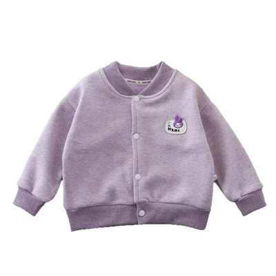 儿童薄绒开衫外套男女童秋冬新款休闲百搭卡通上衣宝宝加绒棒球服