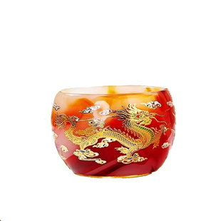 琉璃夜光杯茶杯主人杯高档个人专用帝王绿龙凤呈祥琉璃茶具品茗杯