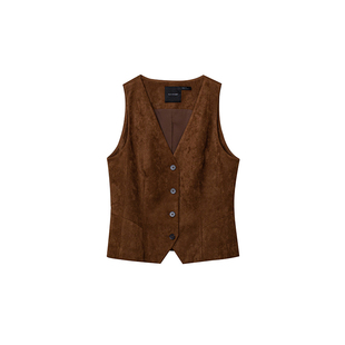 TOP家 暖咖流韵 法式复古秋冬氛围 叠穿利器酷飒咖色麂皮绒马甲