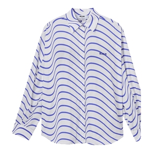 IT MSGM女装宽松长袖衬衫新款时尚活力背面开叉波浪纹花衬衫14352