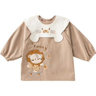 贝肽斯灯芯绒防水罩衣男女宝宝吃饭围兜幼儿园儿童围裙冬天反穿衣