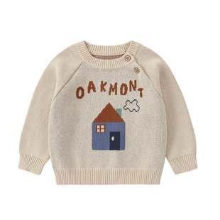 Oak mont儿童毛衣男童秋冬纯棉套头针织衫抗起球宝宝加厚保暖上衣