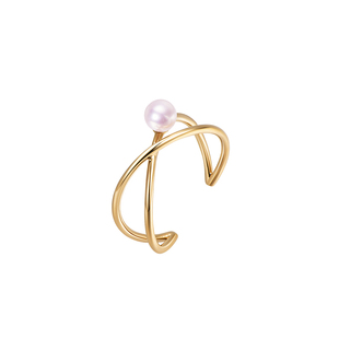 UP柚白 18K金天然极光minibaby珠小珍珠行星开口戒指女小众个性