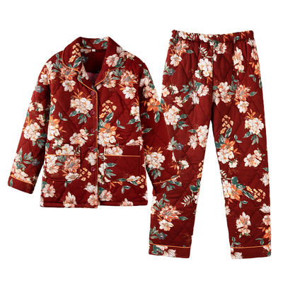 睡衣女冬季女三层加厚纯棉夹棉保暖中老年人妈妈老奶奶棉袄家居服