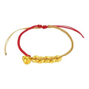 金至尊金葫纳财五帝钱币黄金手链 足金999红绳金手链女本命年手串