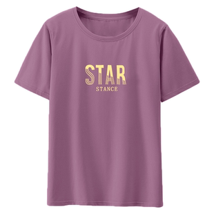 圆领印花时尚休闲百搭显瘦2025新款夏季短袖t恤女士宽松大码上衣