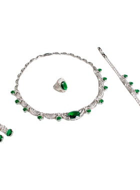 法式轻奢仿祖母绿新娘晚宴一字肩项链高级感轻奢小众配礼服配饰女