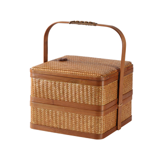 纯手工竹编提篮中式手提食盒茶具收纳篮子茶点篮水果点心礼品包装