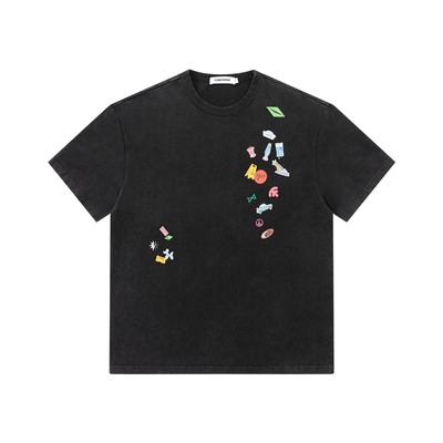 CLIMAX VISION美式洗水做旧趣味贴纸印花短袖T恤夏季圆领舒适TEE