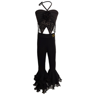 星舞林拉丁舞服下装跳舞蹈练功长裤女儿童国标摩登裤子大喇叭套装