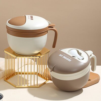 日式学生泡面碗不锈钢可盖带便当盒餐具带加热密封微波炉盒饭盒