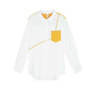 SANI奥莱特卖商场同款撞色拼接设计感休闲衬衣通勤长袖衬衫女冬季