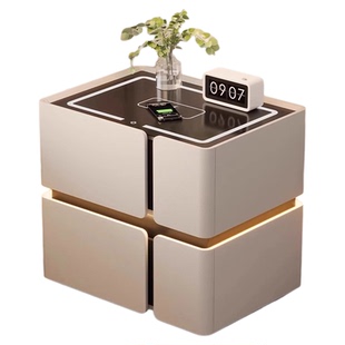 网红智能床头柜带密码锁实木家用卧室简约现代小户型床边柜灯一体