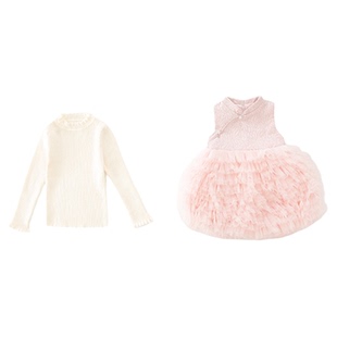 法国Uamtor女童中国风连衣裙秋冬装粉嫩儿童女宝宝公主风蛋糕裙子