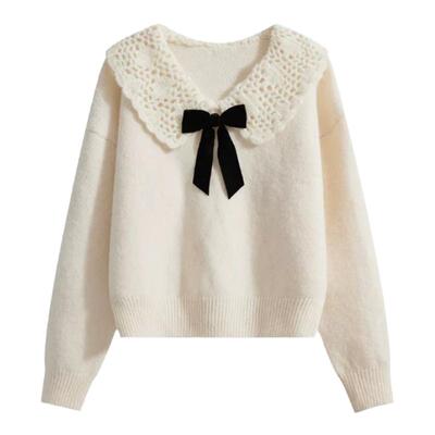 娃娃领千金风可拆卸蝴蝶结毛衣