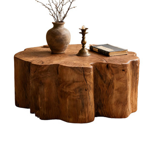 侘寂风原木沙发茶几复古实木桌子异形茶台桌客厅小户型阳台边几