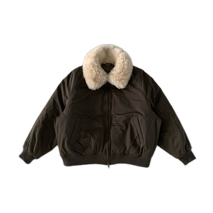 老米家 军绿色棒球服派克大衣毛毛翻领宽松韩系棉服夹克外套女冬