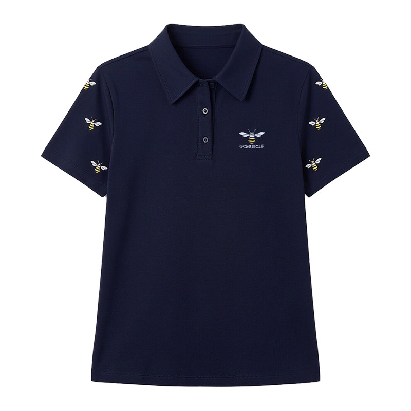 夏季白色POLO领刺绣短袖T恤女