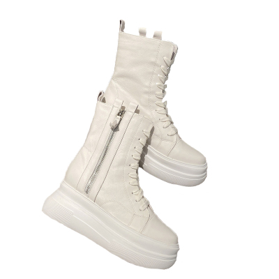 內增高中筒马丁靴欧洲站25款真皮休闲圆头高帮鞋女厚底加绒短靴子