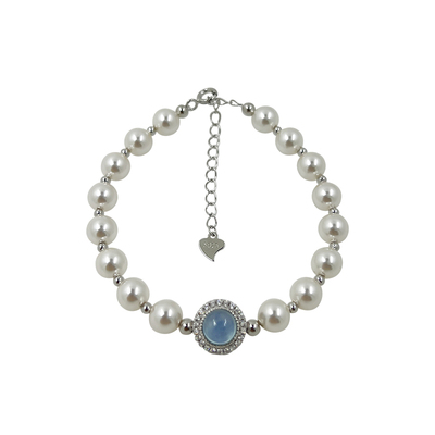 海蓝宝纯银高品质强光珍珠手链