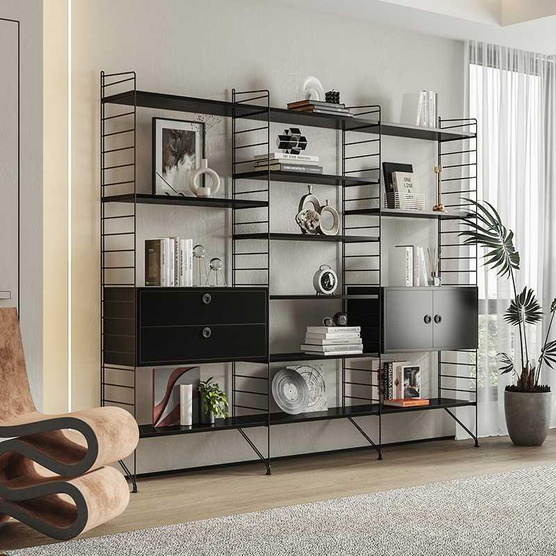 北欧上墙string置物架可调节分层隔板落地收纳架多功能书架展示架