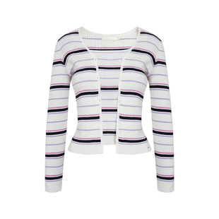 Kroche  慵懒法式 条纹针织吊带开衫两件套