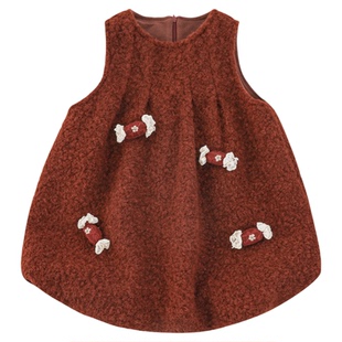 幼悠女童2025冬季新款美拉德风保暖背心连衣裙加绒厚实女孩裙子潮