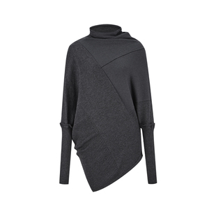 MosesQueen魔西女王不规则高领毛衣女秋冬收腰显瘦蝙蝠袖针织上衣