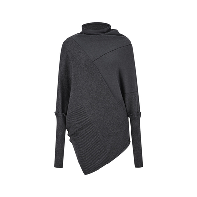 不规则高领毛衣女蝙蝠袖针织上衣