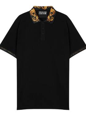 【季末优惠】VERSACE JEANS COUTURE 男士印花珠地棉Polo衫