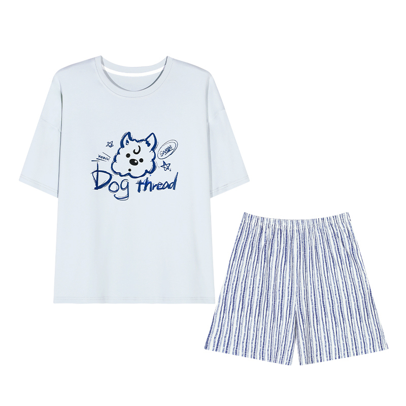 猫人带胸垫睡衣女士夏季纯棉短袖短裤薄款夏天休闲家居服夏款