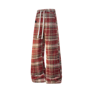 it :5cm/FIVECM红色格子毛呢加绒休闲裤男女2025冬季宽松直筒长裤