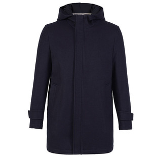 callisto卡利斯特男秋季纯羊毛面料鹅绒填充连帽轻奢保暖毛呢大衣