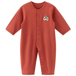 宝宝连体衣夏季薄款婴儿红色喜庆周岁礼满月纯棉哈衣爬服空调服