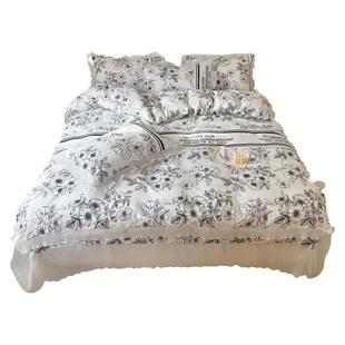 复古赫本风夹棉全棉四件套田园风被套碎花纯棉床盖轻奢高级感床品