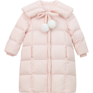 女童中长款羽绒服白鸭绒面包服冬装2025新款洋气儿童加厚保暖外套