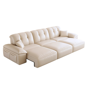 真皮电动沙发功能客厅直排双人三人位可趟可睡可调节伸缩两用新款