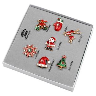 高档礼盒装可爱卡通七件套圣诞胸针徽章别针百搭配饰节日礼物送人