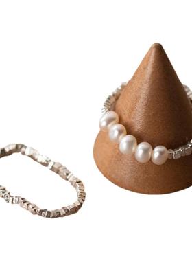 通体纯银碎银子珍珠戒指小众设计