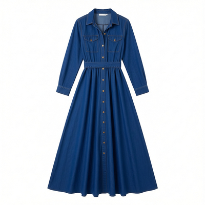 纯色纽扣大码连衣长裙