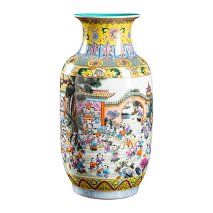 景德镇陶瓷仿古百子图大号花瓶家居客厅博古架新中式装饰插花摆件