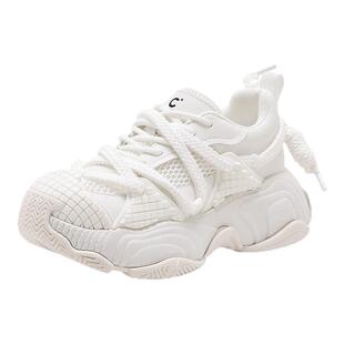 千百度老爹鞋女系带松糕新款百搭厚底增高运动鞋透气网面休闲鞋女