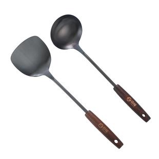 中福锅铲304钛金镀钛不锈钢木柄家用老式铁锅炒菜铲子汤勺炒勺