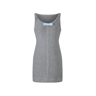 HERLIAN秋季新品连衣裙格纹拼接蝴蝶结装饰针织吊带裙